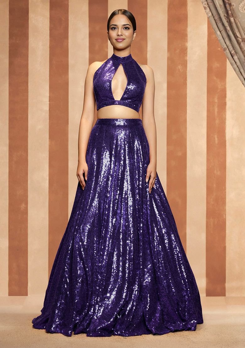 Blue Lehenga Set With Hand Embroidered Blouse