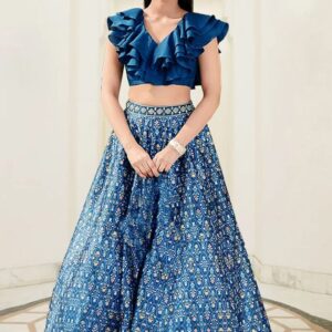Blue Lehenga Set With Hand Embroidered Blouse