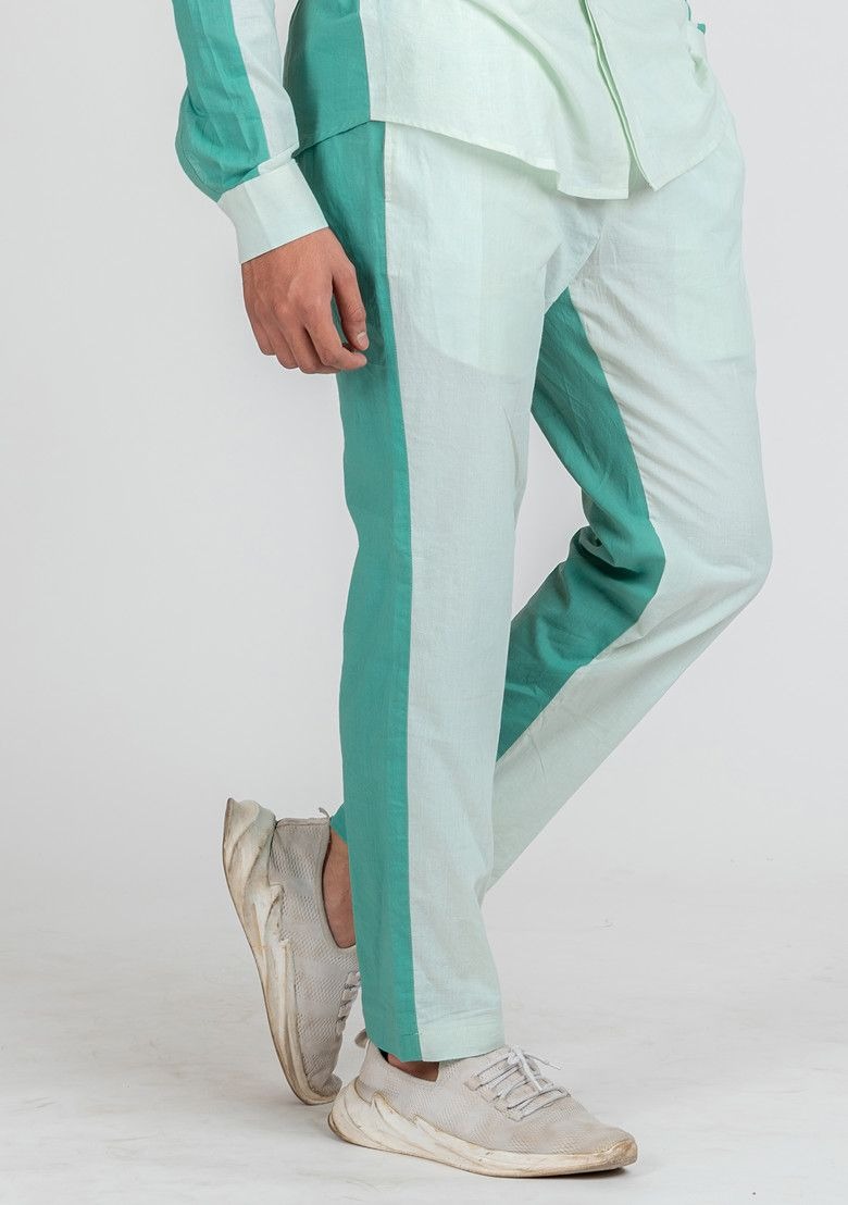Blue Colour Blocked Serene Marine Pajama For Men