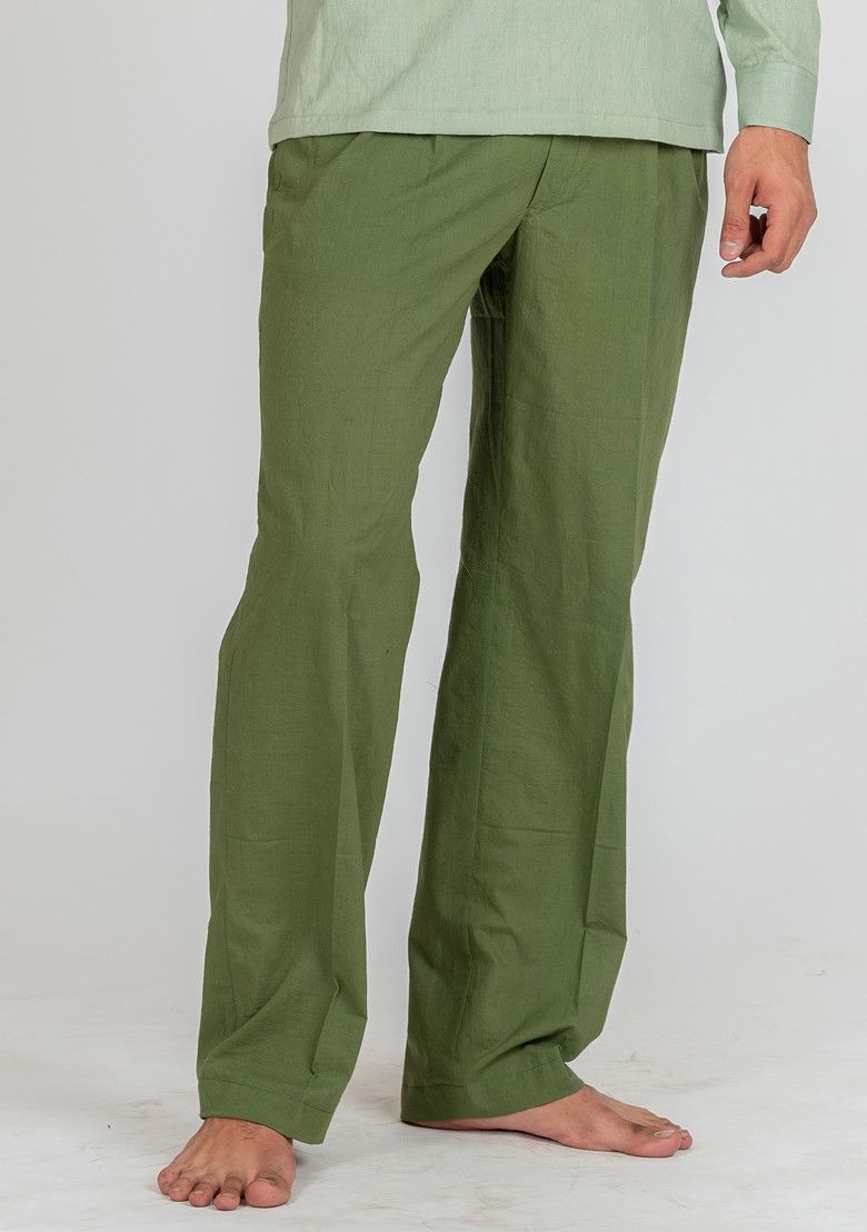 Green Solid Dusty Mist Pajama For Men