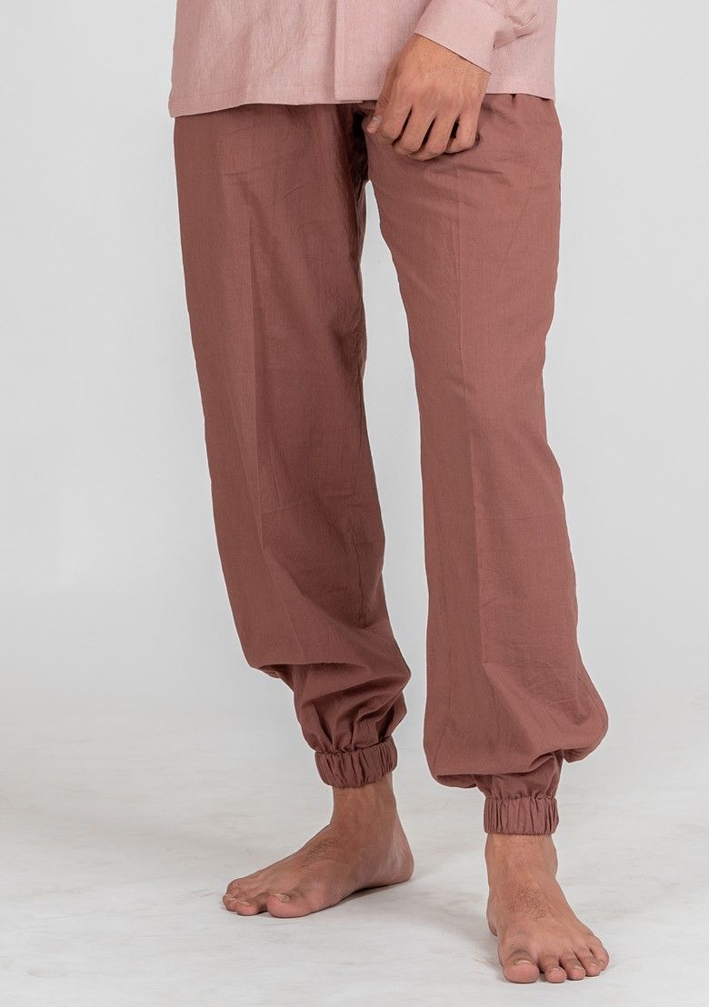 Rose Pink Solid Sandstone Box Pleat Pajama For Men