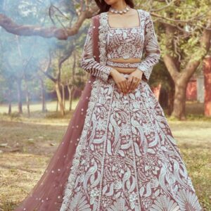 Rose Pink Embroidered Satin Lehenga Set - Image 1