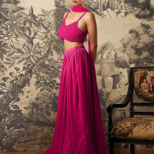 Pink Lehenga Set With Hand Embroidered Blouse And Dupatta - Image 1