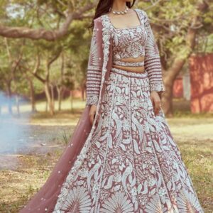Rose Pink Embroidered Satin Lehenga Set - Image 3