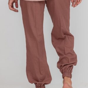Rose Pink Solid Sandstone Box Pleat Pajama For Men - Image 2
