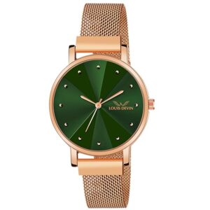 LOUIS DEVIN Rose Gold Plated Mesh Chain Analog Wrist Watch