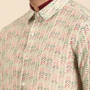 Cream And Beige Printed Muslin Shirt For Men - Image 3