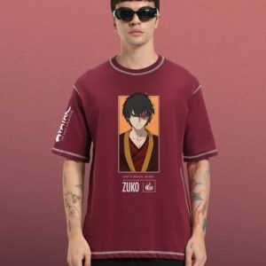 Men's Maroon  Printed Oversized T-shirt