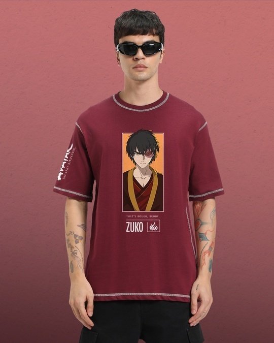 Men's Maroon  Printed Oversized T-shirt