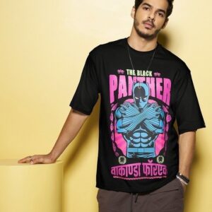Men's Black Panther Graphic Printed Oversized T-shirt