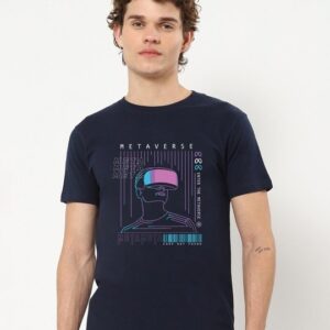 Men's Blue Metaverse Graphic Printed T-shirt