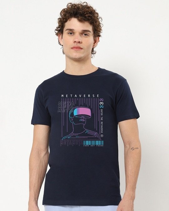 Men's Blue Metaverse Graphic Printed T-shirt