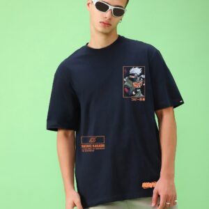 Men's Blue Printed Oversized T-shirt