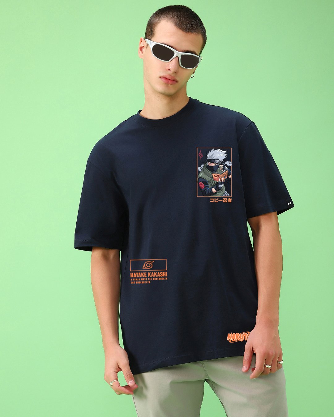 Men's Blue Printed Oversized T-shirt