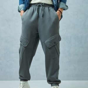 Men's Grey Super Loose Fit Cargo Joggers