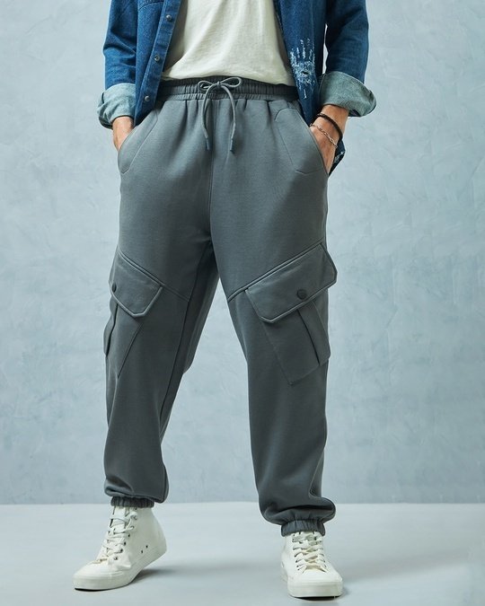 Men's Grey Super Loose Fit Cargo Joggers