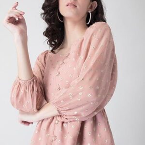 Pink Buttoned Pleated Dobby Peplum Top - Image 1