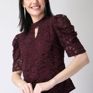 Wine Cut Out Neck Lace Top | chic lilac top