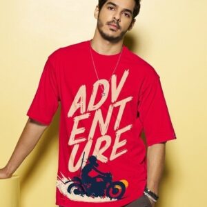 Men's Red Moon Rider Graphic Printed Oversized T-shirt