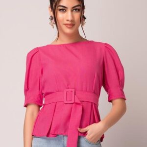 Hot Pink Peplum Top With Belt for Women