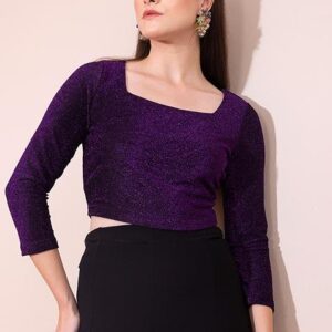 Purple Square Neck Shimmer Crop Top