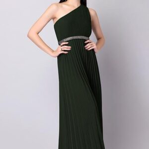 Olive One Shoulder Maxi Dress With Embellished Belt
