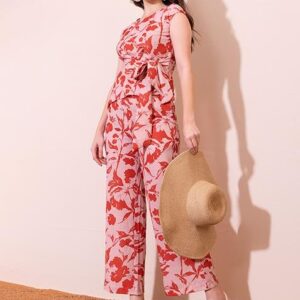 Peach Floral Print Top And Pants Co-ord Set - Image 1