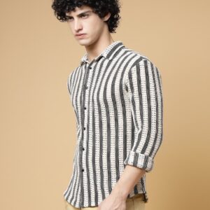 Men's White & Black Striped Crochet Shirt