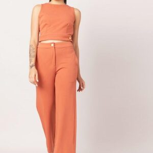 Sleeveless Crop Top And Straight Fit  Co-ord Set