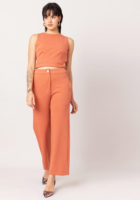 Sleeveless Crop Top And Straight Fit  Co-ord Set