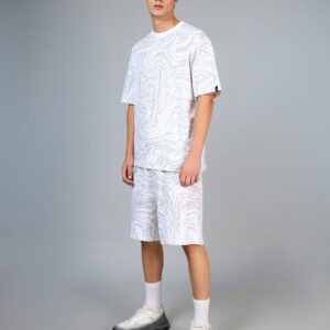 Men's White All Over Printed Oversized Co-ordinates