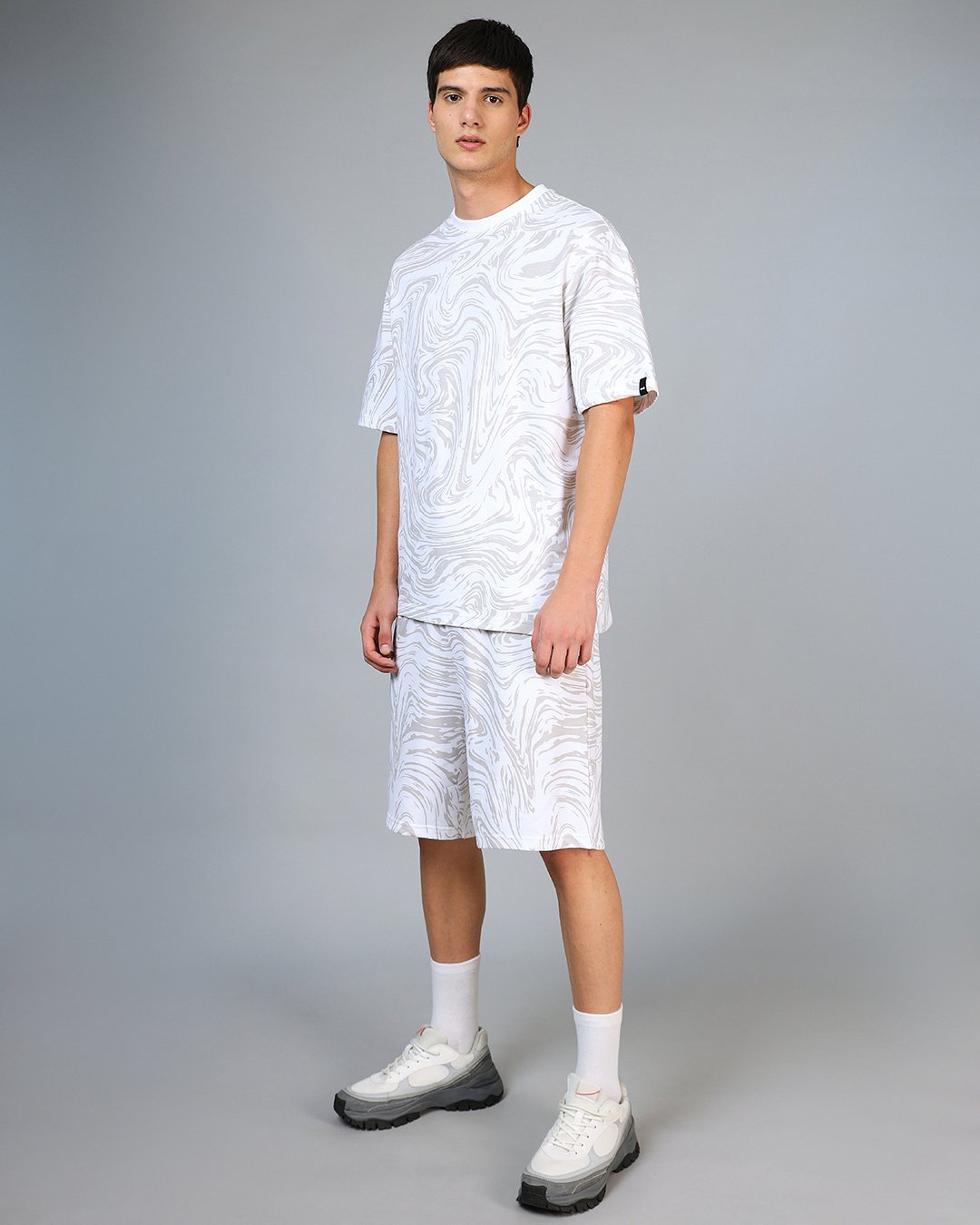 Men's White All Over Printed Oversized Co-ordinates
