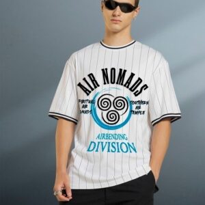 Men's White Varsity Striped Oversized T-shirt
