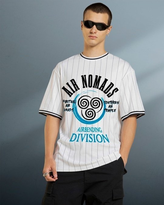 Men's White Varsity Striped Oversized T-shirt