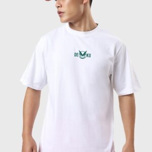 Men's White Deku Graphic Printed Oversized T-shirt