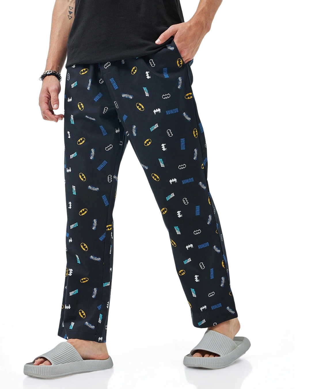 Buy Men's Black All Over Printed Pyjamas Online in India