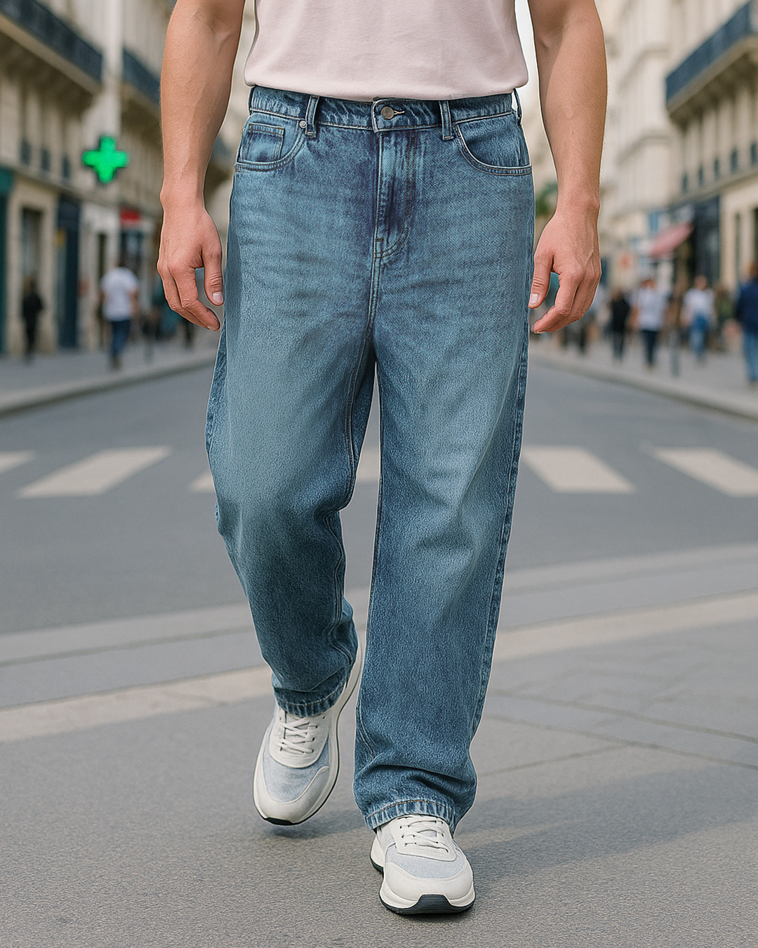 Buy Men's Blue Baggy Fit Mid-Rise Jeans Online