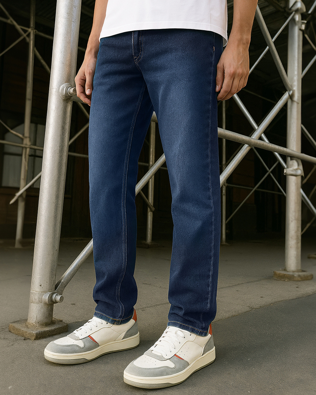 Buy Men's Blue Slim Straight Fit Stretchable Mid-Rise Jeans Online