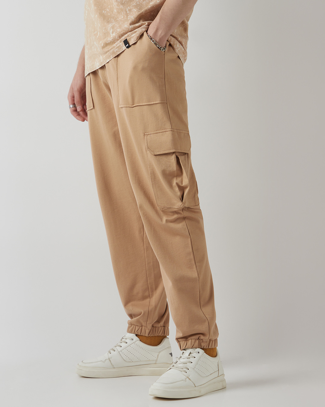 Buy Men's Ginger Root Brown Oversized Cargo Joggers Online