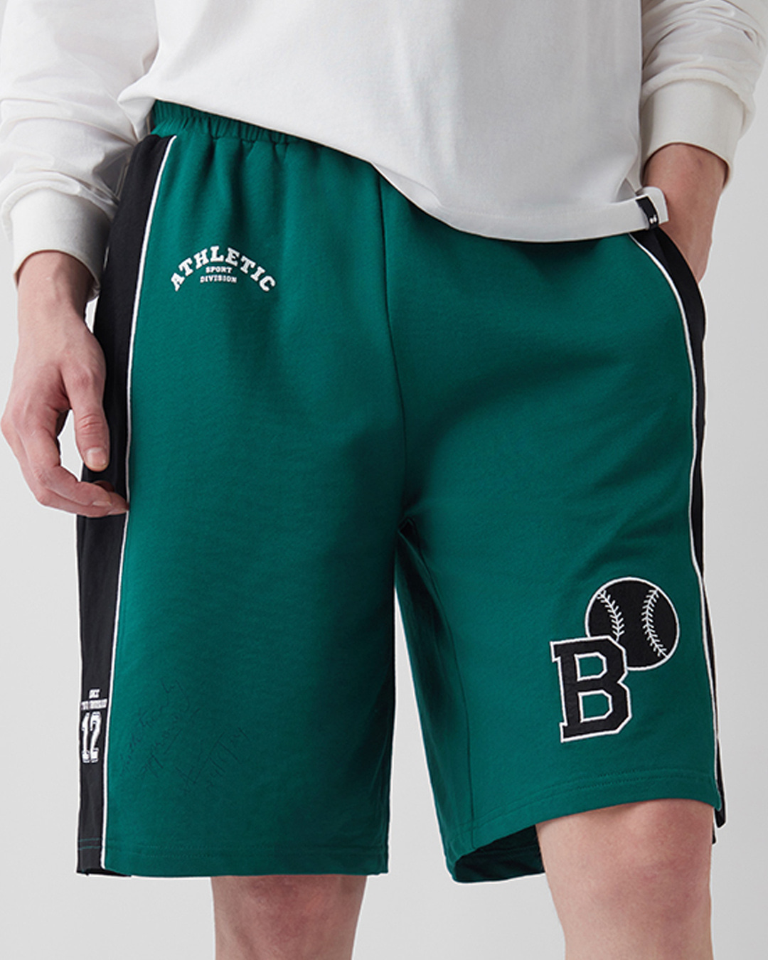 Buy Men's Green & Black Athletic Color Block Oversized Varsity Shorts Online