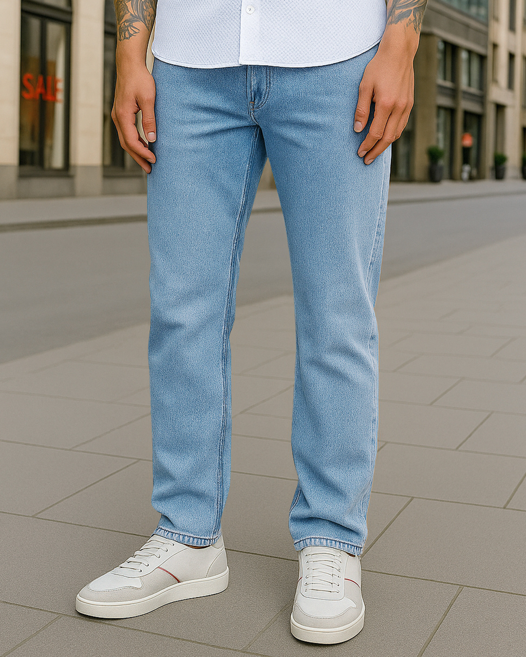 Buy Men's Light Blue Slim Straight Fit Stretchable Mid-Rise Jeans Online