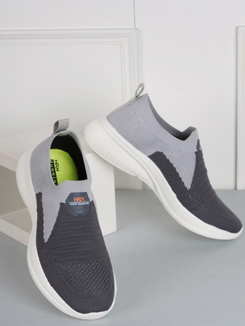 HRX by Hrithik Roshan Men Grey Colourblocked Contrast Sole Slip On Sneakers