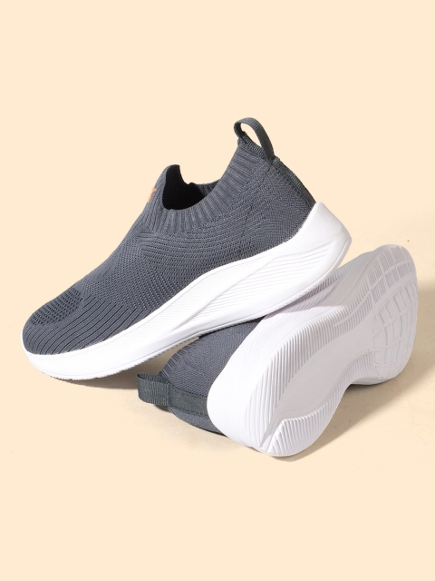 HRX by Hrithik Roshan Men Grey Textured Round Toe Lightweight Textile Slip-On Sneakers