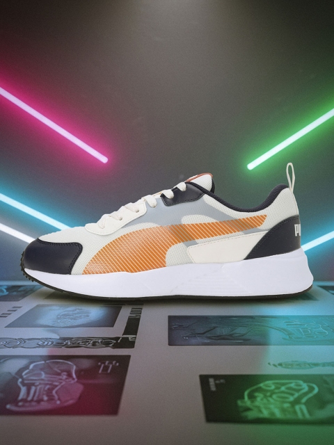 Puma Men Cream-Coloured and Orange Colourblocked Sneakers