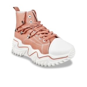 THE WHITE POLE Women Contrast Sole Canvas Lightweight Mid-Top Sneakers