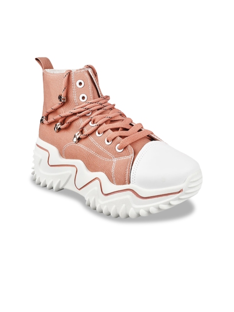 THE WHITE POLE Women Contrast Sole Canvas Lightweight Mid-Top Sneakers