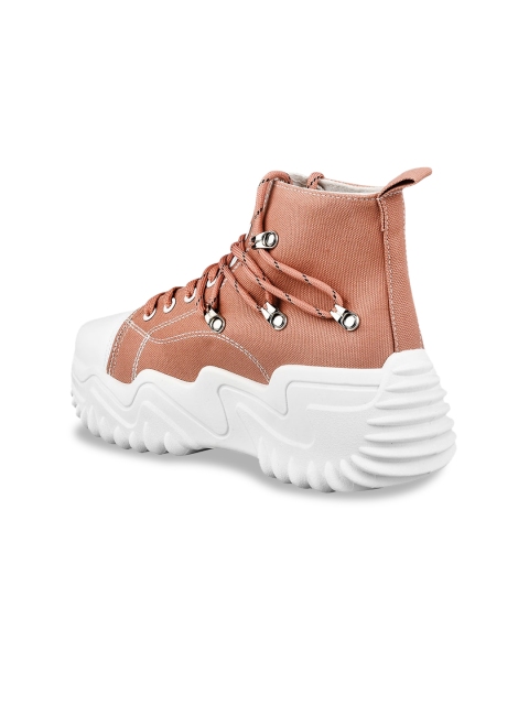 THE WHITE POLE Women Contrast Sole Canvas Lightweight Mid-Top Sneakers