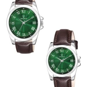Walrus Brass Dial & Brown Straps Analogue His and Her Watches WWTP-OPUS-V-040907 - Image 1