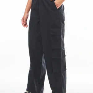 Women's Black Baggy Oversized Cargo Parachute Pants - Image 1