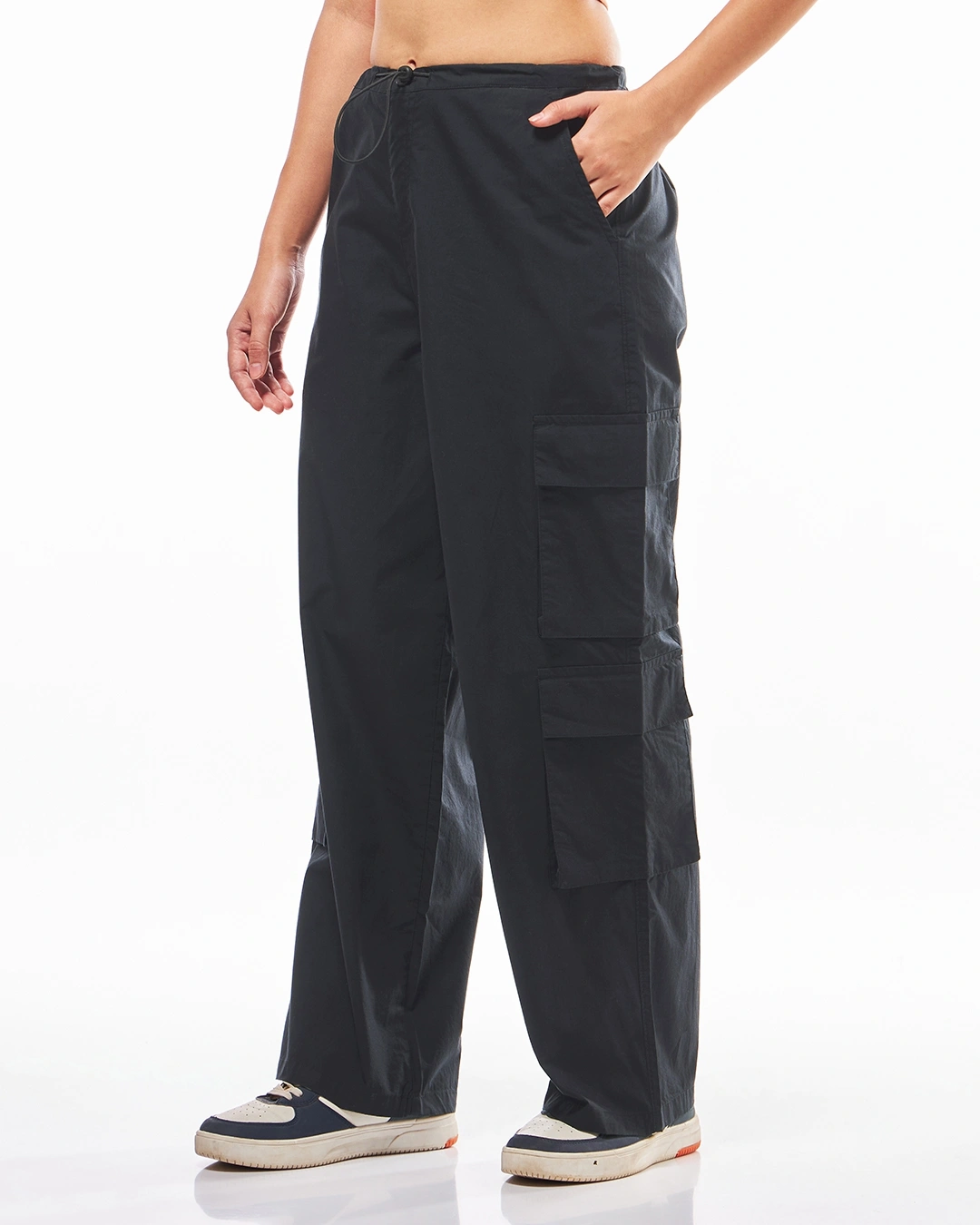 Women's Black Baggy Oversized Cargo Parachute Pants